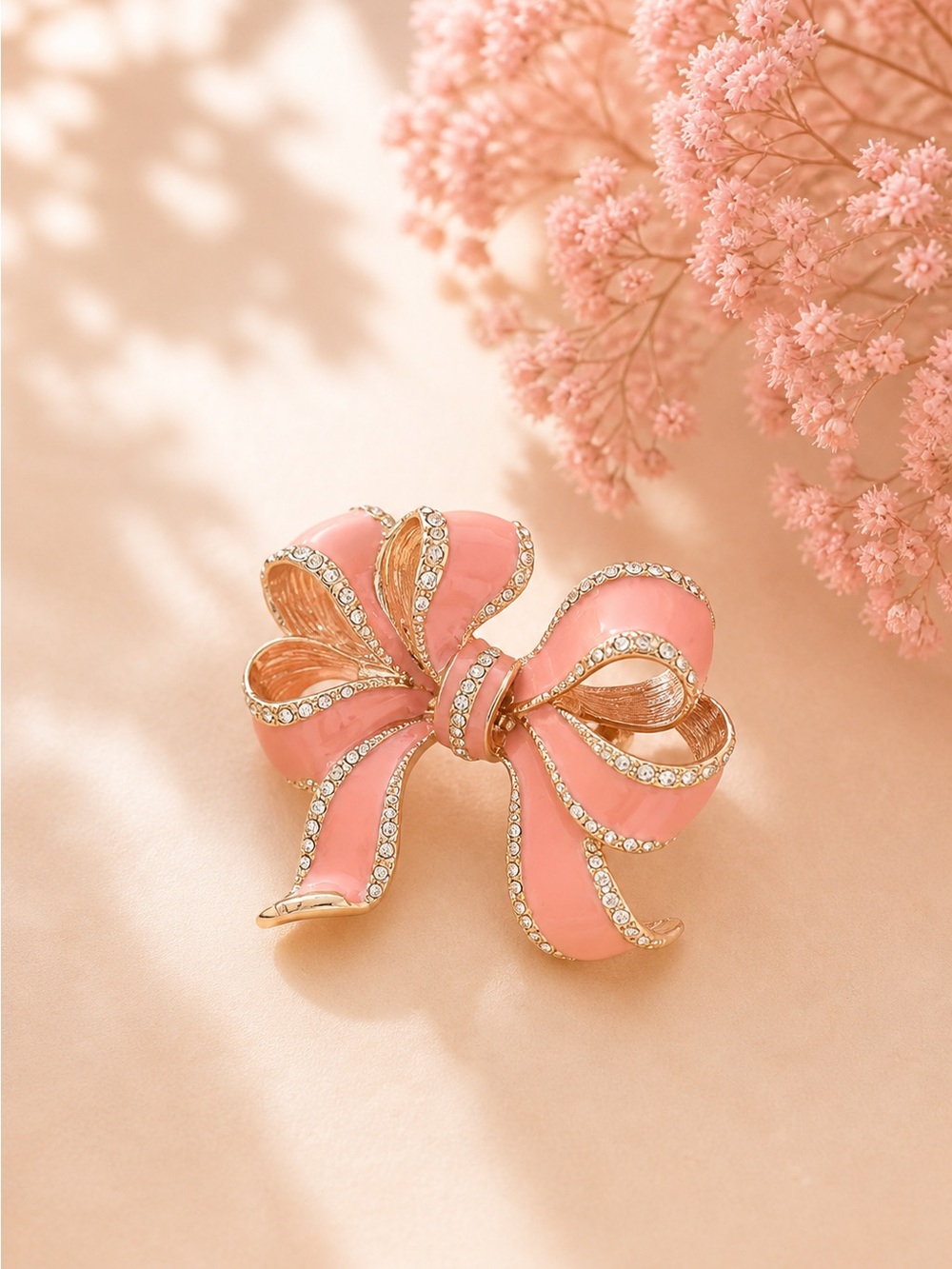 Elegant Pink Bow Crystal Brooch - Women Jewelry